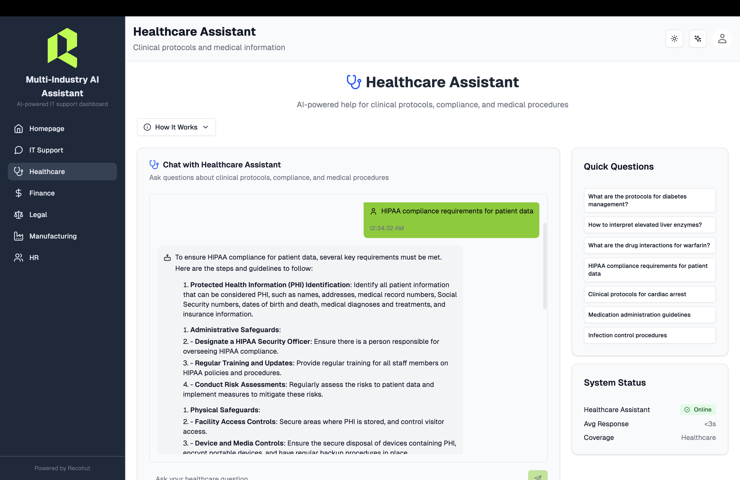 Healthcare Assistant Interface