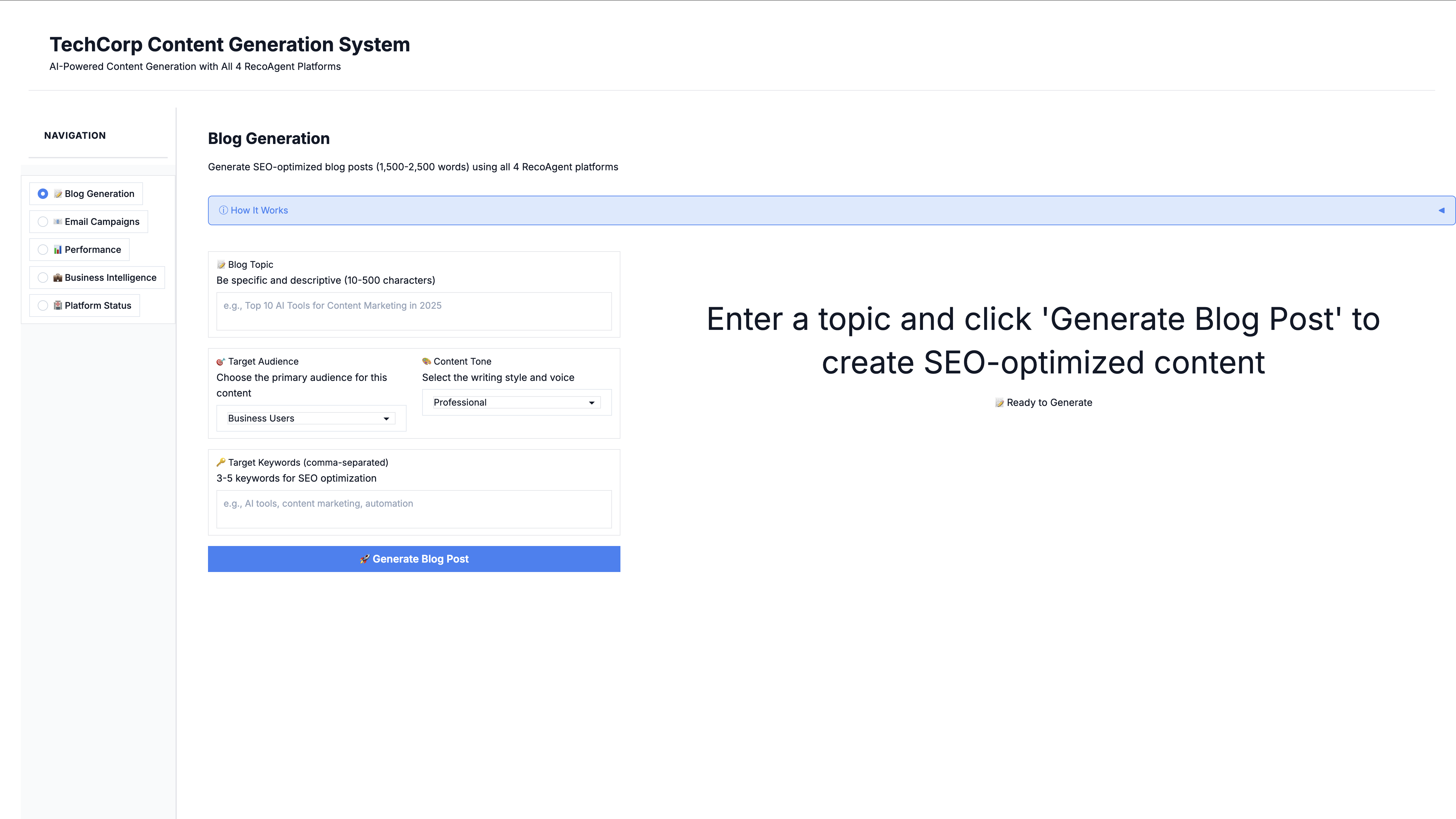 Content Generation Dashboard